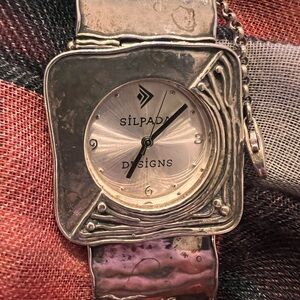 Silpada Sterling Hammered Square Link Watch T1372